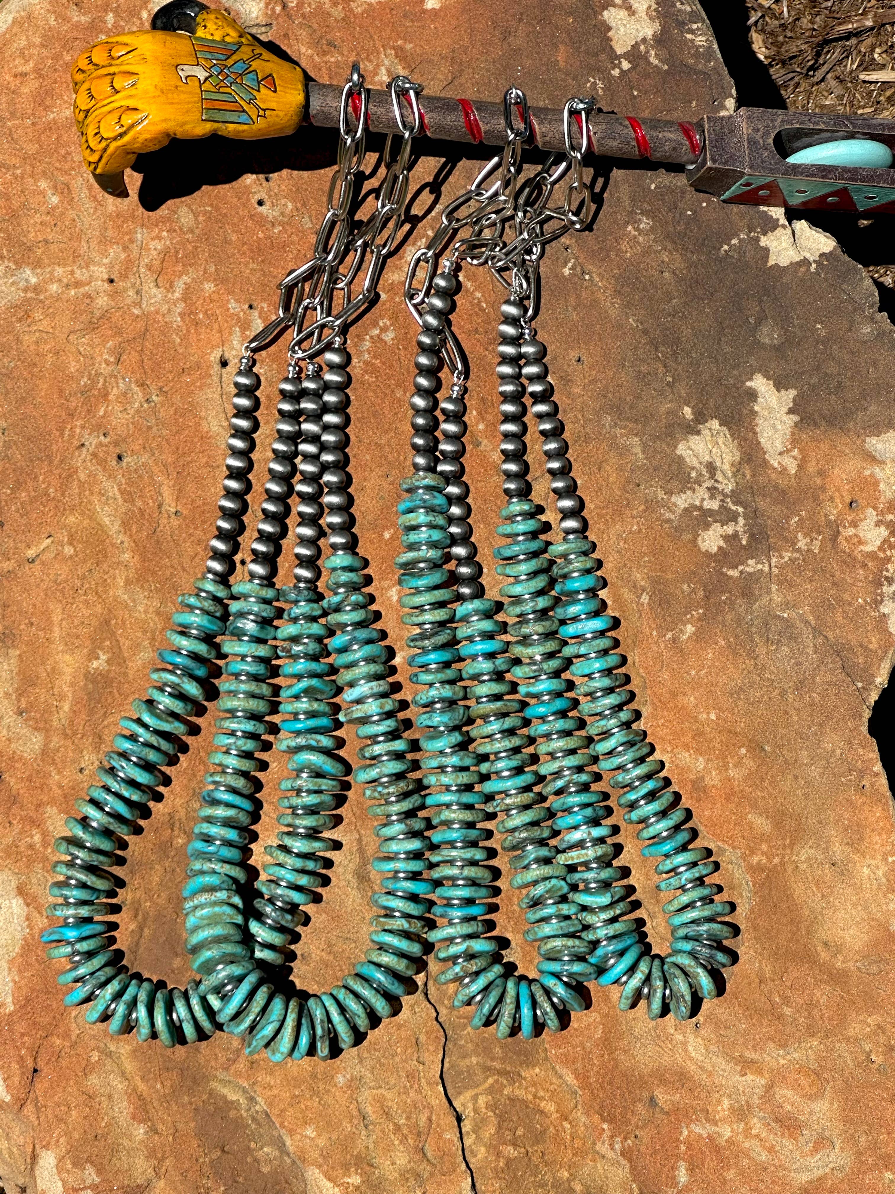 Fleurdesignz Western Jewelry - Wholesale Beaded/Pearl Necklace - Graduated Turquoise Disk Necklace4