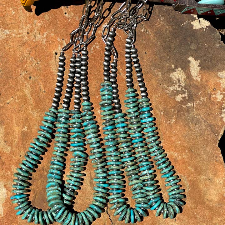 Fleurdesignz Western Jewelry - Wholesale Beaded/Pearl Necklace - Graduated Turquoise Disk Necklace4