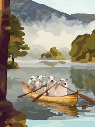 151C Canoeing Sheep//famiglia di quattro persone/attività/divertente per la vendita all'ingrosso da parte di Periodic Society