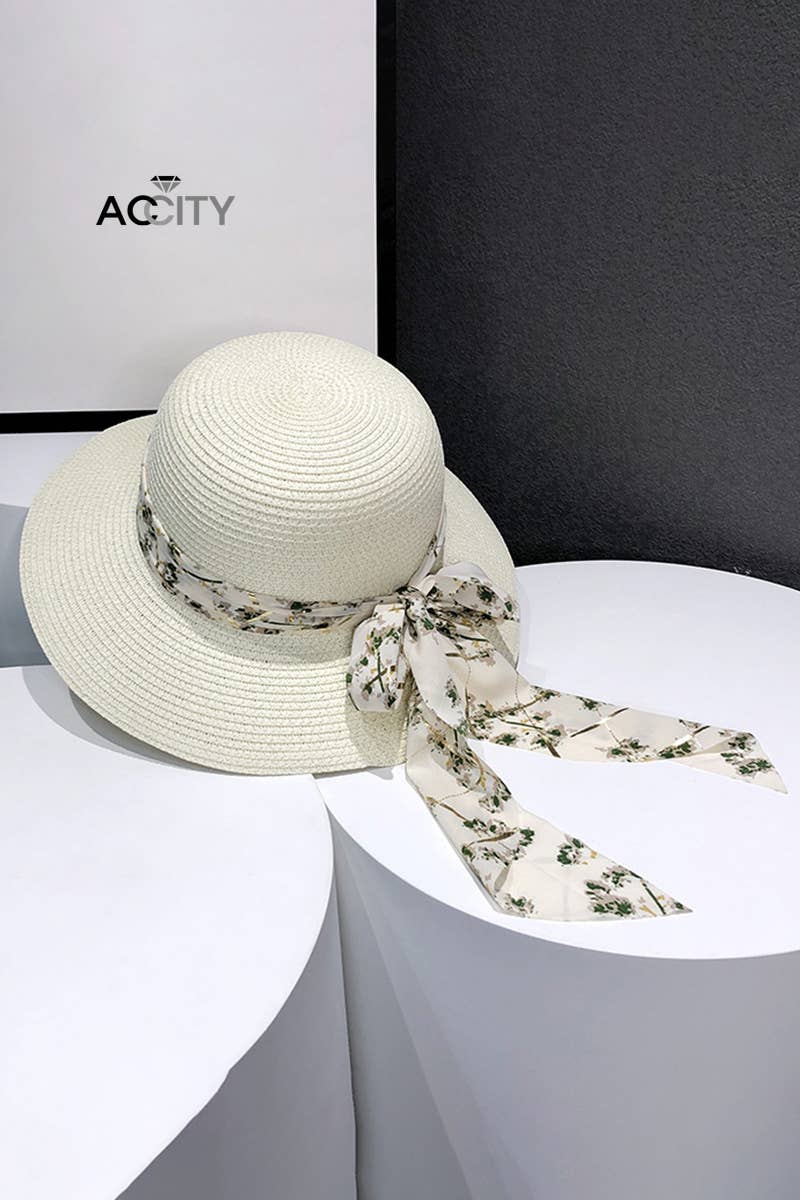 ACCITY - Wholesale Straw Hat - Women's - WIDE BRIM BOWKNOT  FASHION STRAW HAT_CWAH04660