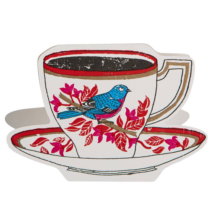 Tazza da tè Birdy | Biglietto di auguri ritagliato per la vendita all'ingrosso da parte di Archivist Gallery | United States