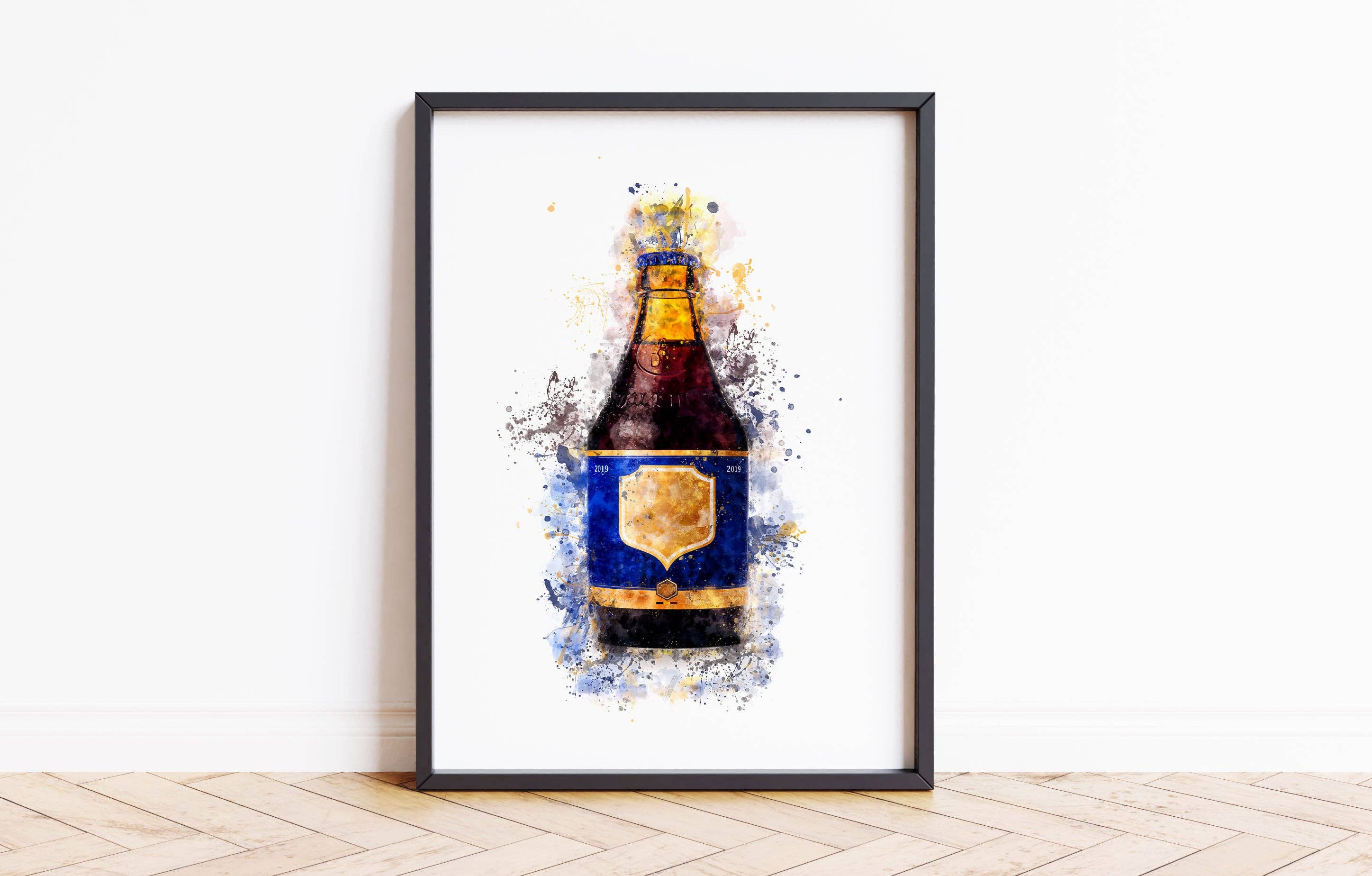 House of Binky – wholesale Art print – Watercolour Blue Beer Bottle Paint Splash Print1