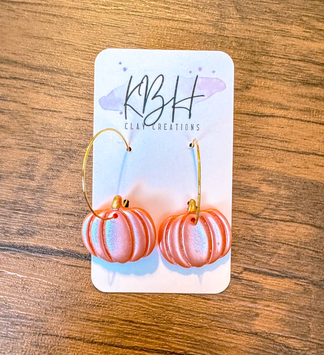 KBH CREATIONS - Wholesale Dangle Earrings - Burnt Orange Pumpkin Hoop Dangle Clay Earrings0