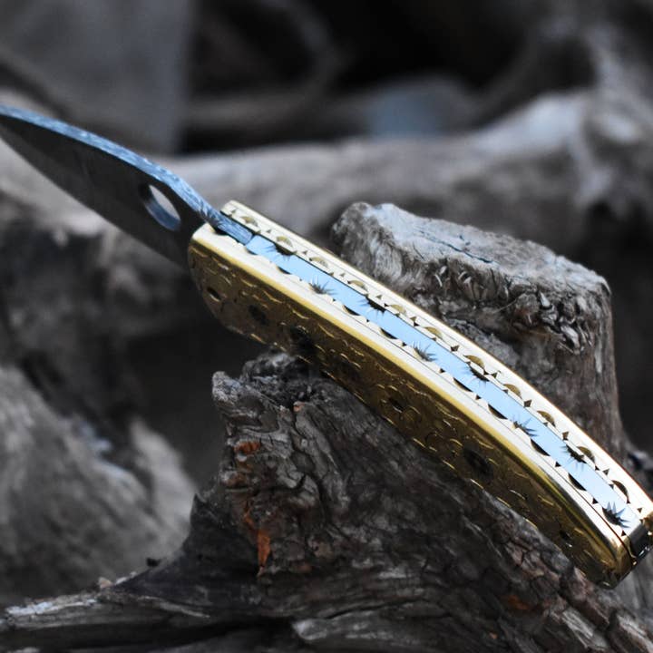 SHINY CRAFTS – Navalha e suporte por atacado – Lindo canivete de Damasco com alça e lâmina de Damasco, Faca dobrável com fecho de forro, Faca de Camping, Faca de Caça com Bainha de Couro Premium (FK-30)3