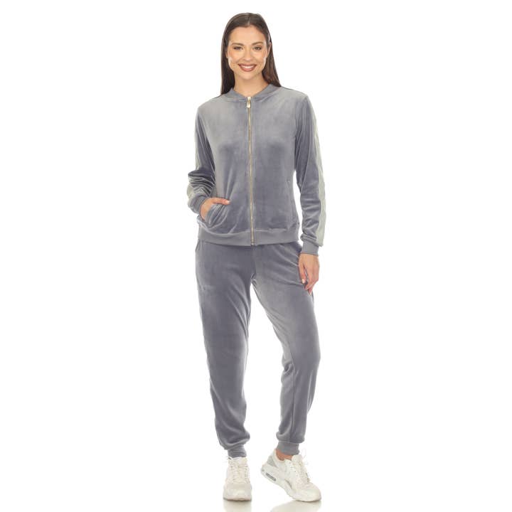 WHITE MARK - Wholesale Tracksuit – Women′s - Women's 2-Piece Velour with Faux Leather Stripe15