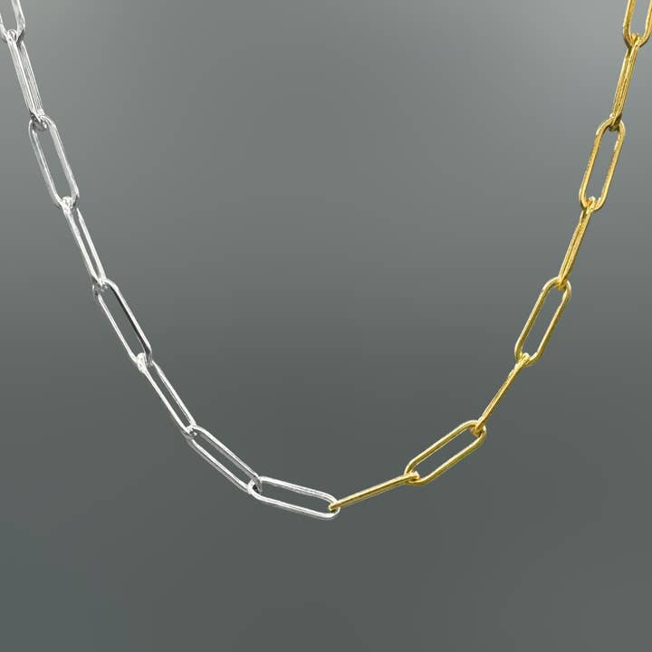 Collier Chaîne Longue à Maillons en Deux Tons pour la vente par Something Silver