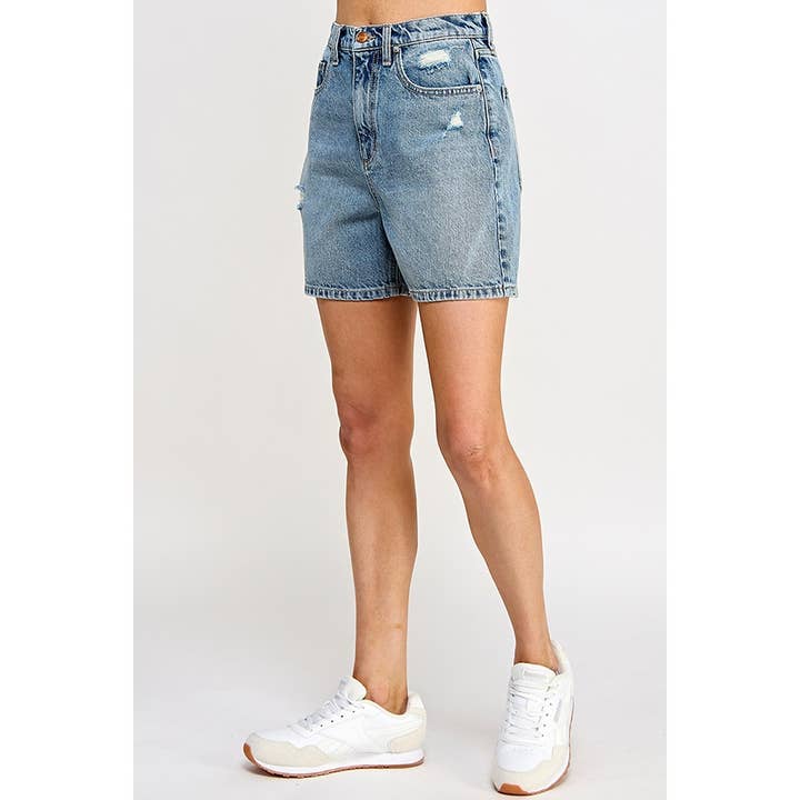 LIGHT VINTAGE ♡20% OFF♡ HIGH RISE BAGGY SHORTS WITH SLIGHT DISTRESS for wholesale on Faire
