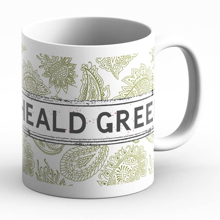 Green and White Paisley Mug for wholesale by tinned snail