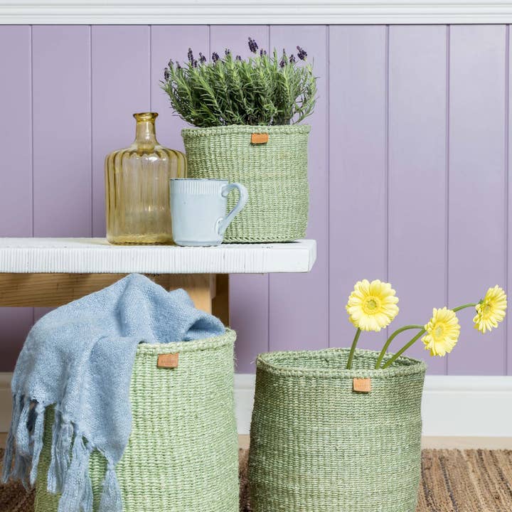 KITENDO: Soft Green Woven Storage Basket | Planter | Toy Basket | Desk Tidy for wholesale on Faire4