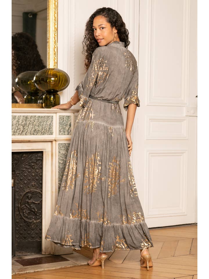 grijs Kimono met goudkleurige print voor groothandel op Faire4