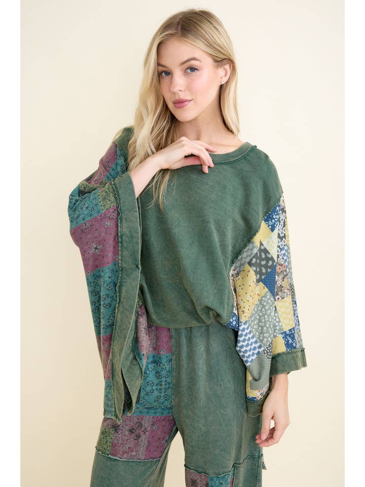 J.Her - Wholesale Poncho - Women's - Mineral Washed Boho Patch Poncho top HT6651 11