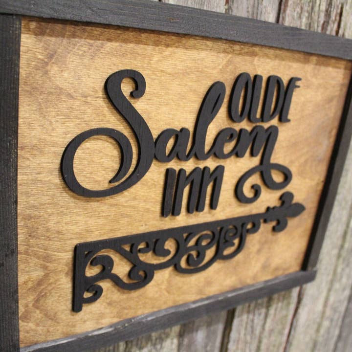 Olde Salem Inn Wood Sign Witch Hotel Motel BNB Halloween 3D Raised Text Country Farmhouse Cabin Decor Wall Decoration Halloween Creepy for wholesale by Footsteps In The Past