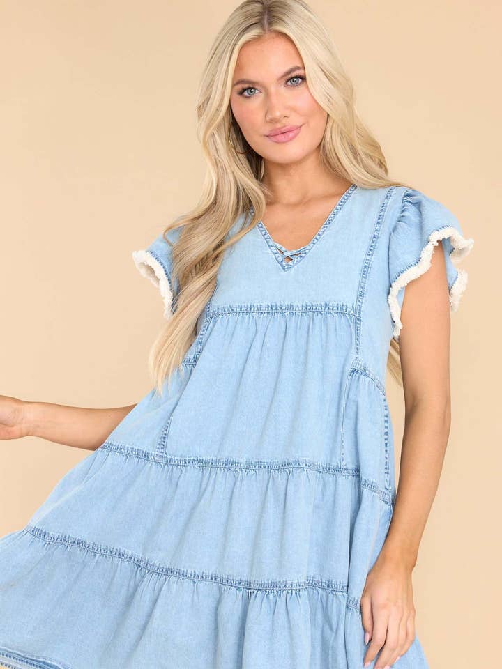 Ruffle Sleeve Denim Dress for wholesale by Hope & Sunshine