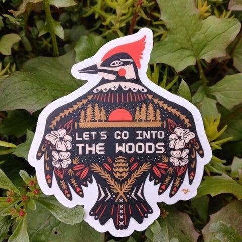 Woodpecker Let's go into the woods 3x3 sticker for wholesale by Nessa Lauraine