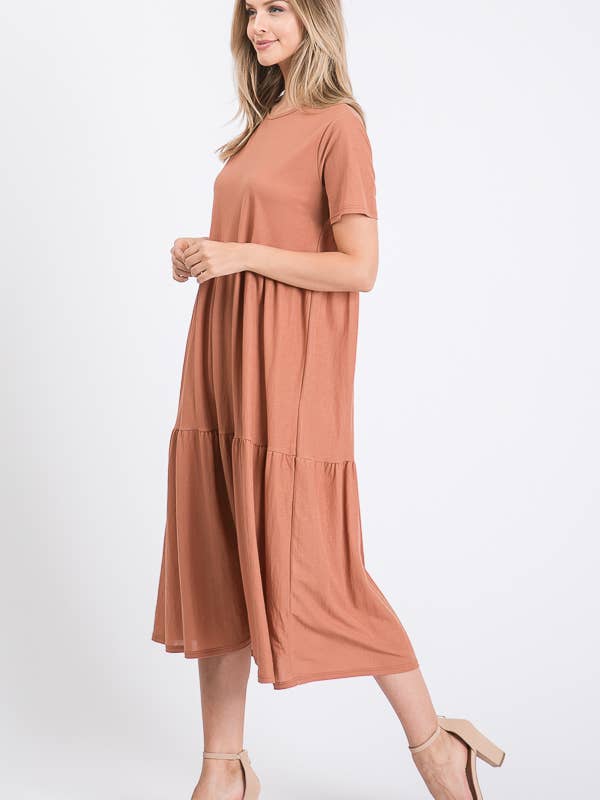S/S T-SHIRT MAXI DRESS WITH TIERS for wholesale by Tres Bien, Inc
