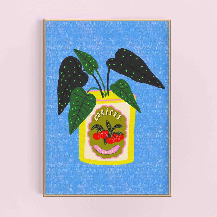 Impressão Artística Colorida de Planta Alocasia & Lata Vintage de Cerejas por atacado de Kerrie Illustrates