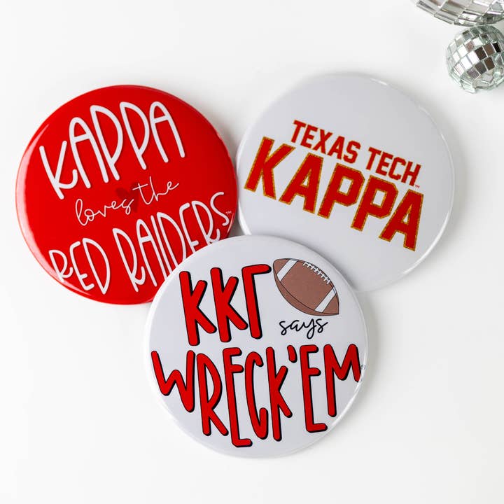 Kappa Kappa Gamma Texas Tech Sorority Game Day Button for wholesale by Tailgated Co.
