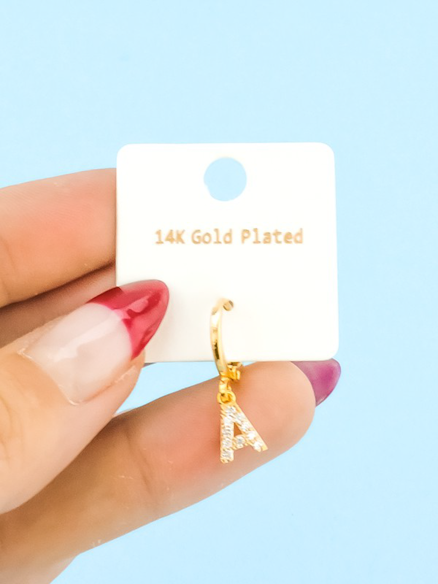 Gold Pave Drop 14k Initial Earrings for wholesale on Faire4