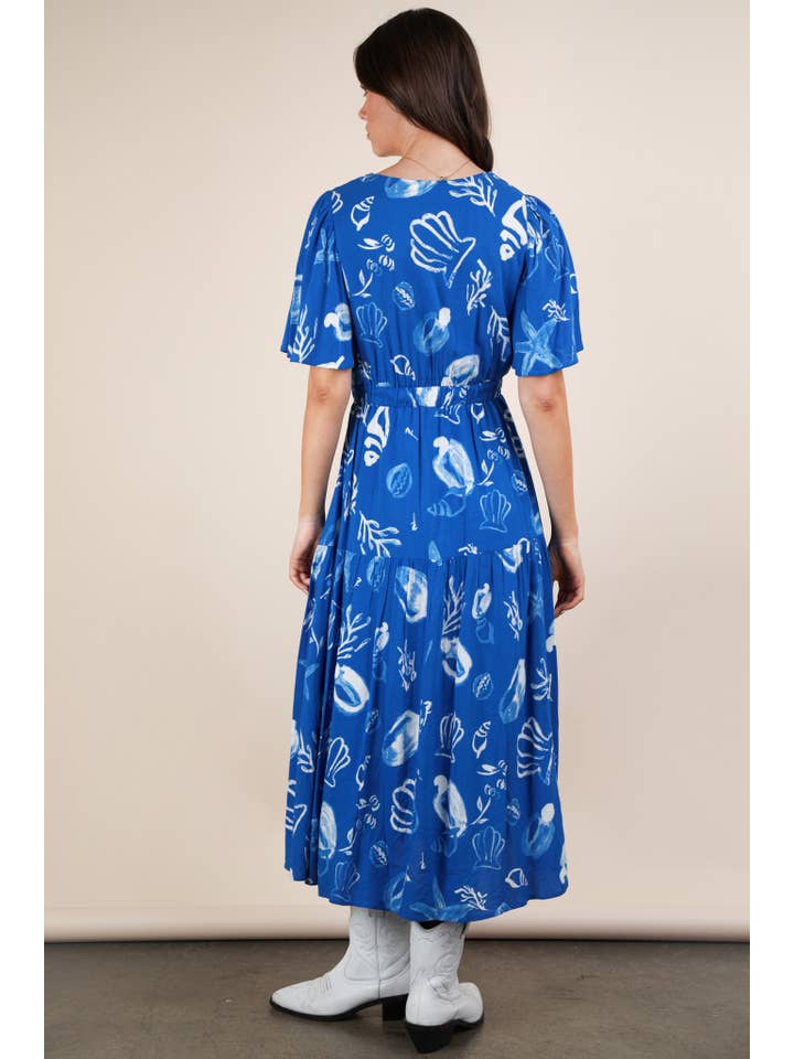 VERY J - Wholesale Dress - Women's - ND31625-Printed V-Neck Resort Midi Dress