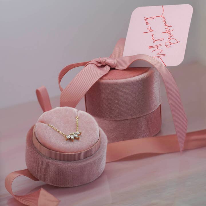 'Will you be my Bridesmaid' | Jewelled Necklace Gift Box with Pink Gift Tag for wholesale by Junk Jewels Ltd