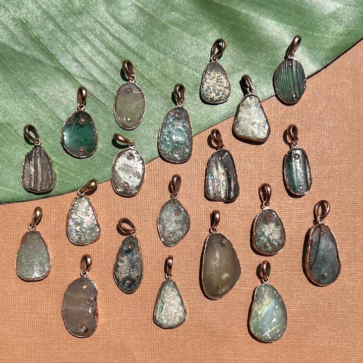 Silk Road Roman Glass Pendants Ovalesque Set in Copper  for wholesale by Bead Goes On