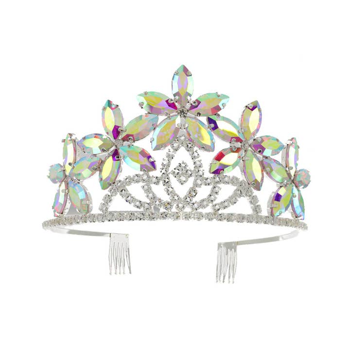 SP Sophia Collection - Wholesale Tiara - Women's - Rhinestone Crystal Flower Lilies w/ Encrusted Crown Tiara