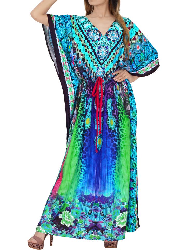 LA LEELA Women's Plus Size Abstract Kaftan Long Dress for wholesale by LA LEELA \ HAPPY BAY