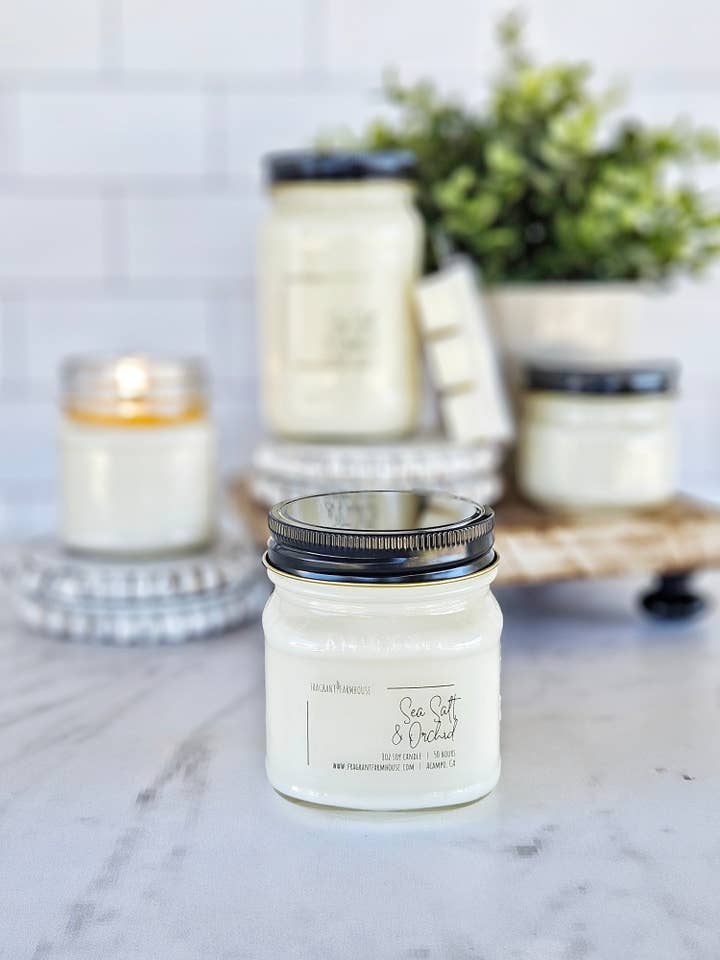 Sea Salt + Orchid Soy Candle for wholesale by Fragrant Farmhouse