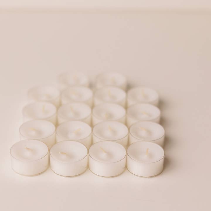 Clear Cup Tea Lights, 18/bag, carton of 13 for wholesale by Talla Imports