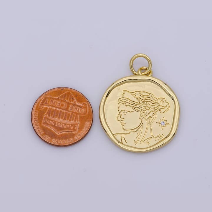 Aim Eternal - Wholesale Individual Charm/Pendant - 24K Gold Filled Goddess Artemis of Hunt, Nature, Childbirth and Chastity Pendant | M9292
