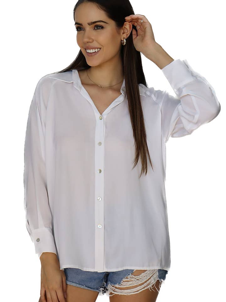 Must Have Satin Button Down Blouse for wholesale by Paradise Fashion