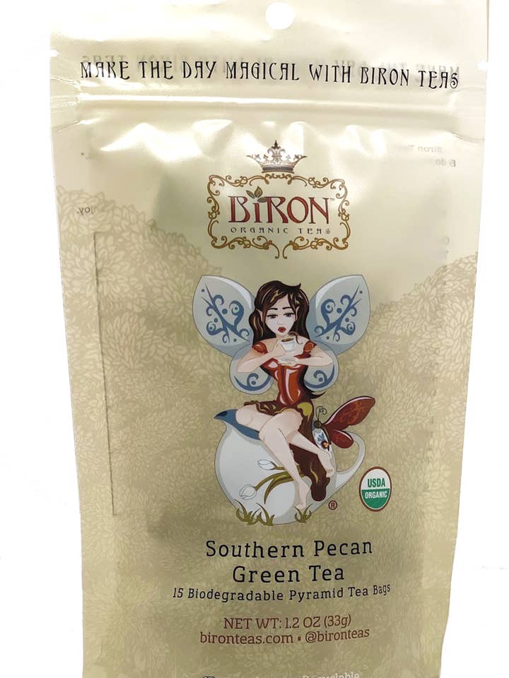Southern Pecan Green Tea - 15 ct Pyramid Bags in Pouches for wholesale by Biron Organic Teas