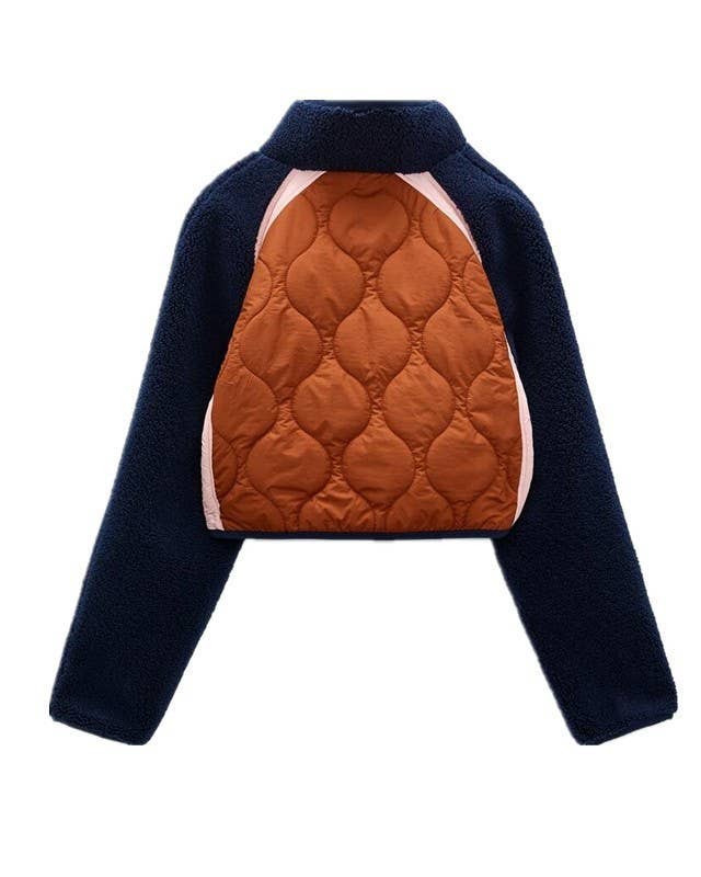 Color Retro Quilted Colorblock Jacket with Green Pocket for wholesale on Faire1
