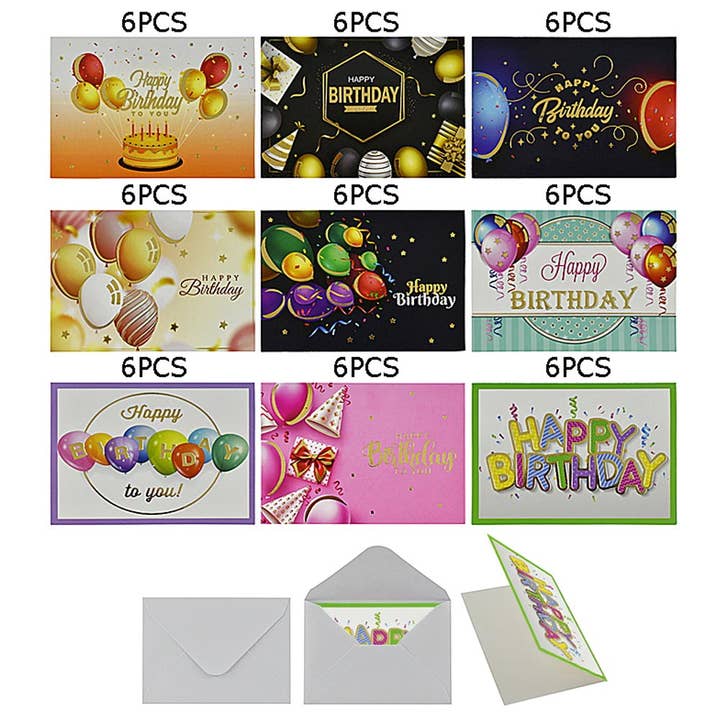 Sensibling Corp. - Wholesale Birthday Card - 54PCS - Fun Assorted Happy Birthday Card Set
1