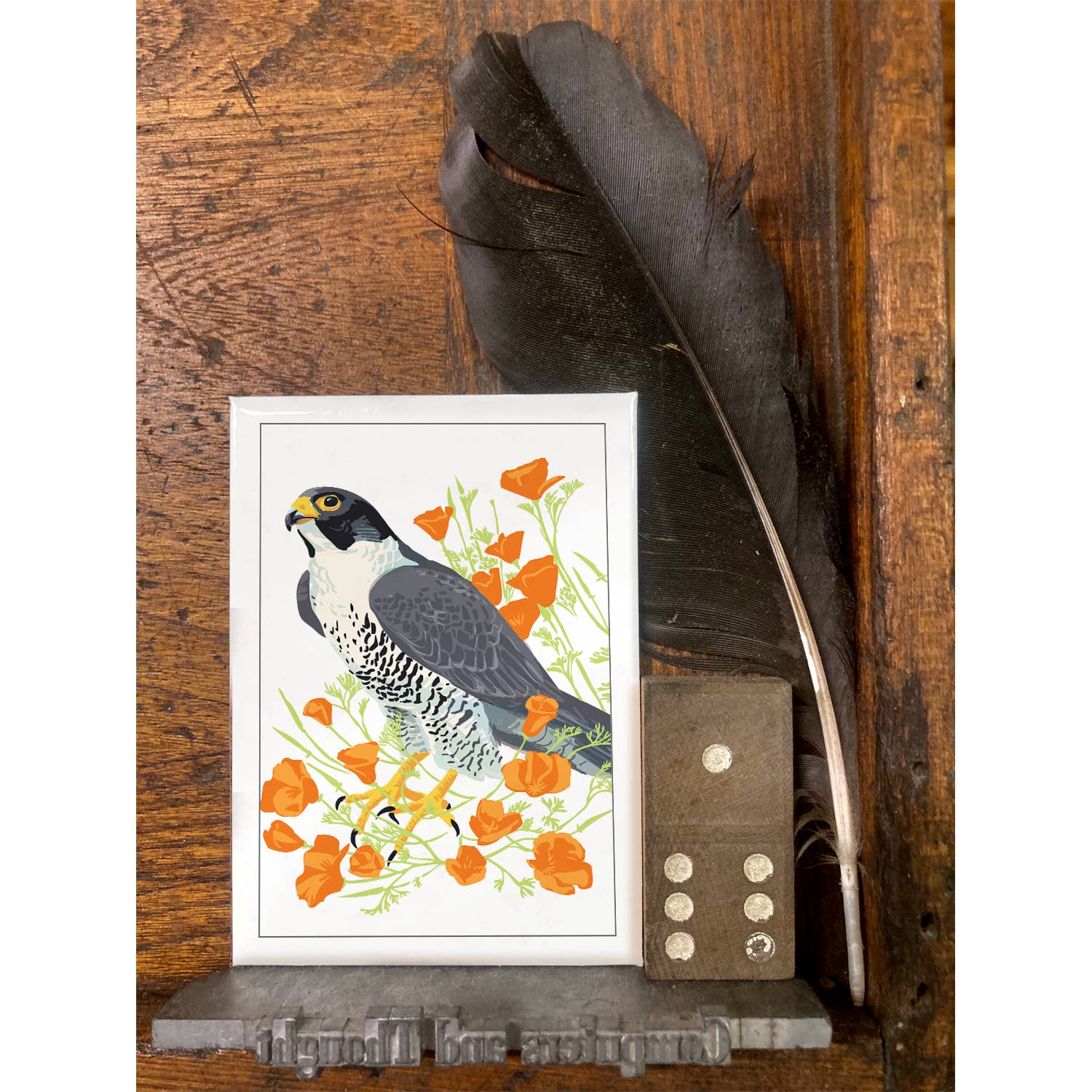 Rigel Paper - Wholesale Magnet - RBI-9153 Peregrine Falcon & California Poppies Flower Magnet1