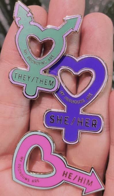 Microcosm Publishing & Distribution – wholesale Lapel pin/button – My Pronouns are She/Her Enamel Pin3