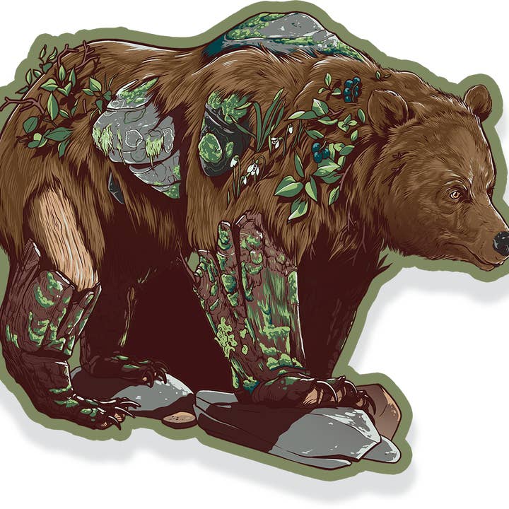 Forest Grizzly Bear - Vinyl Sticker for wholesale by Amanda Key Design