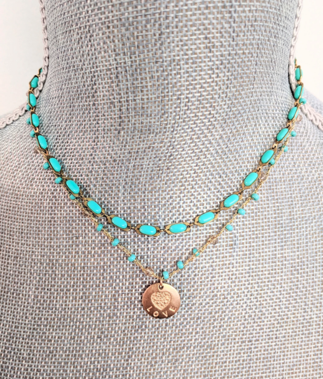 Sigalie Jewelry – Großhandel Kette mit Anhänger/Charm – Türkis Herz Liebe Doppelkette Halskette0