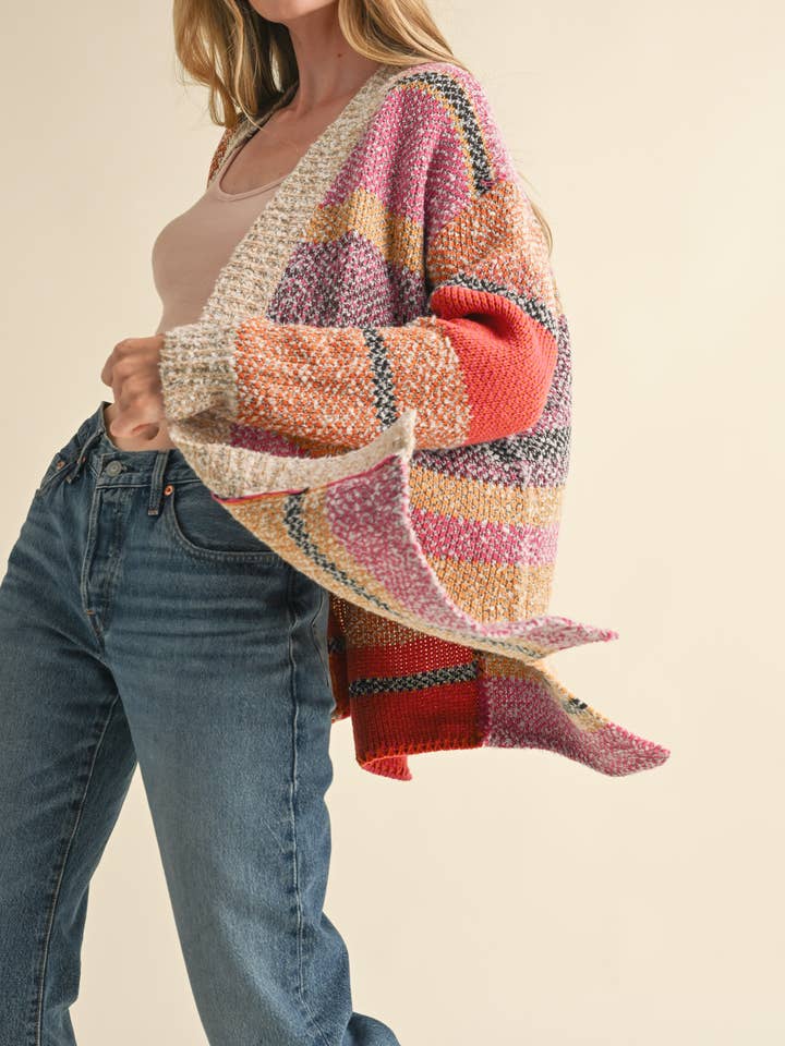 &MERCI - Wholesale Cardigan - Women's - OVERSIZED COLOR BLOCK CARDIGAN MSW1003824