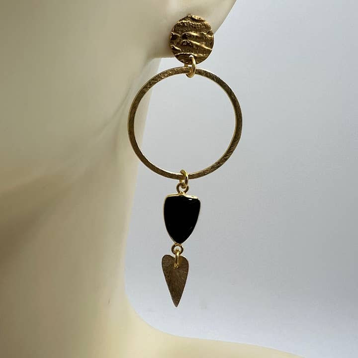 Pendiente de Piedra Preciosa/ Aro de Oro, Poste, Trillón de Ónix Negro para venta al por mayor de Ritzy Roxx