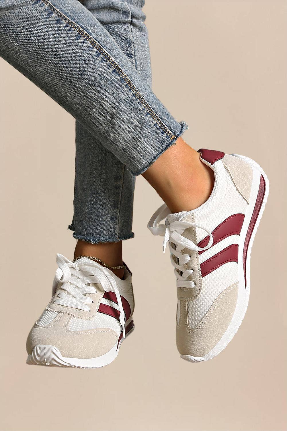 LA Society - Wholesale Lifestyle Sneakers - Women's - Color Block Patchwork Breathable Lace-up Sneakers5