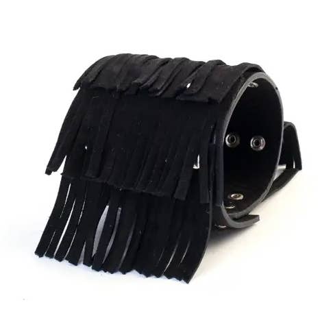 The Dark - Wholesale Cuff Bracelet - Women’s Black Leather Fringe Cuff Layered Tassels0