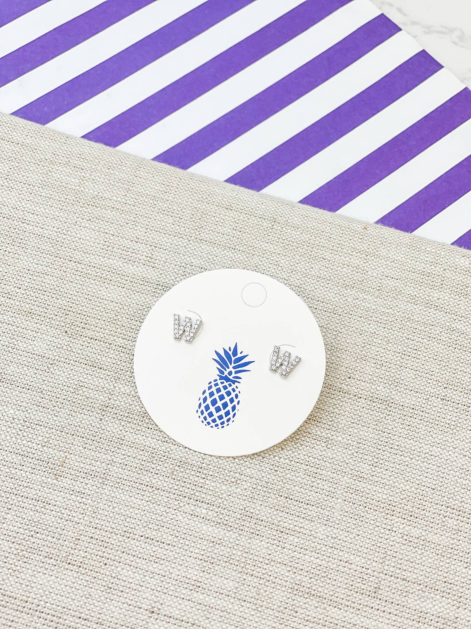 Prep Obsessed Wholesale - Wholesale Stud/Post Earrings - Cubic Zirconia Initial Stud Earrings- White Gold20