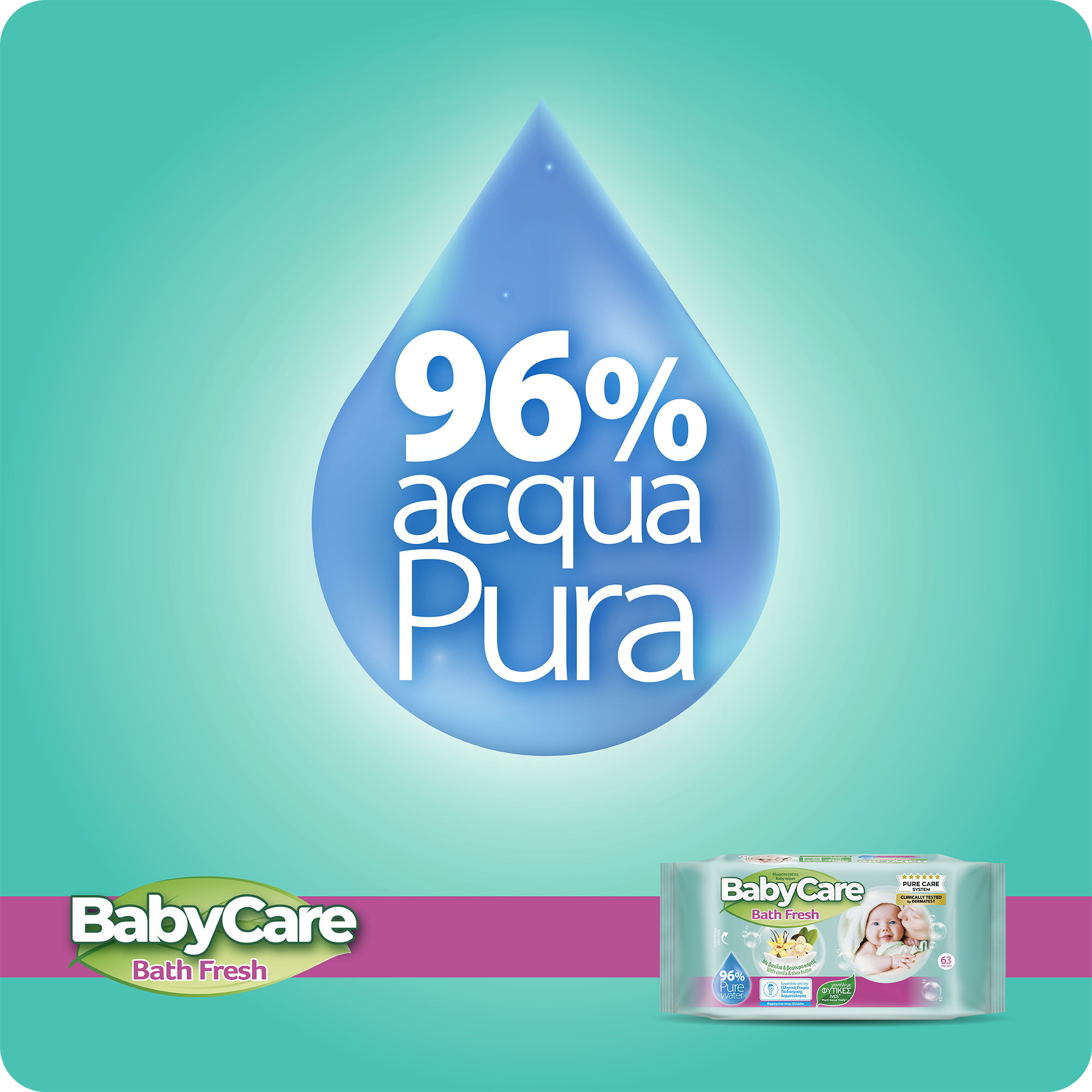 Babylino – Toalhitas para rosto e corpo – Bebé por atacado – Lenços Babycare Aqua Pure com Manteiga de Karité, 54 unidades1