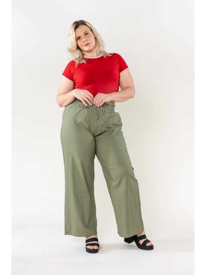 Nina Carter - Wholesale Pants - Women's - Plus size linen-style pants Nina Carter elastic A002