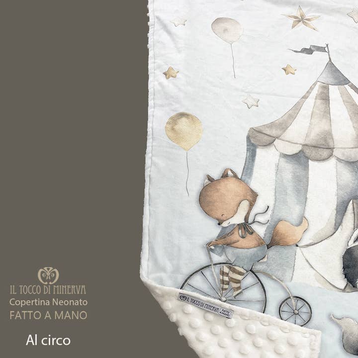 Newborn Blanket in Fleece and Velour Circus - Handmade for wholesale by Il Tocco di Minerva