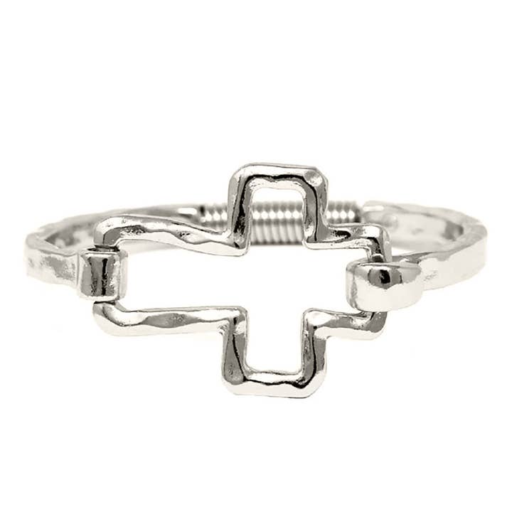 NY Jewelry House - Wholesale Bangle Bracelet - Hammered Cross Hinge Bangle