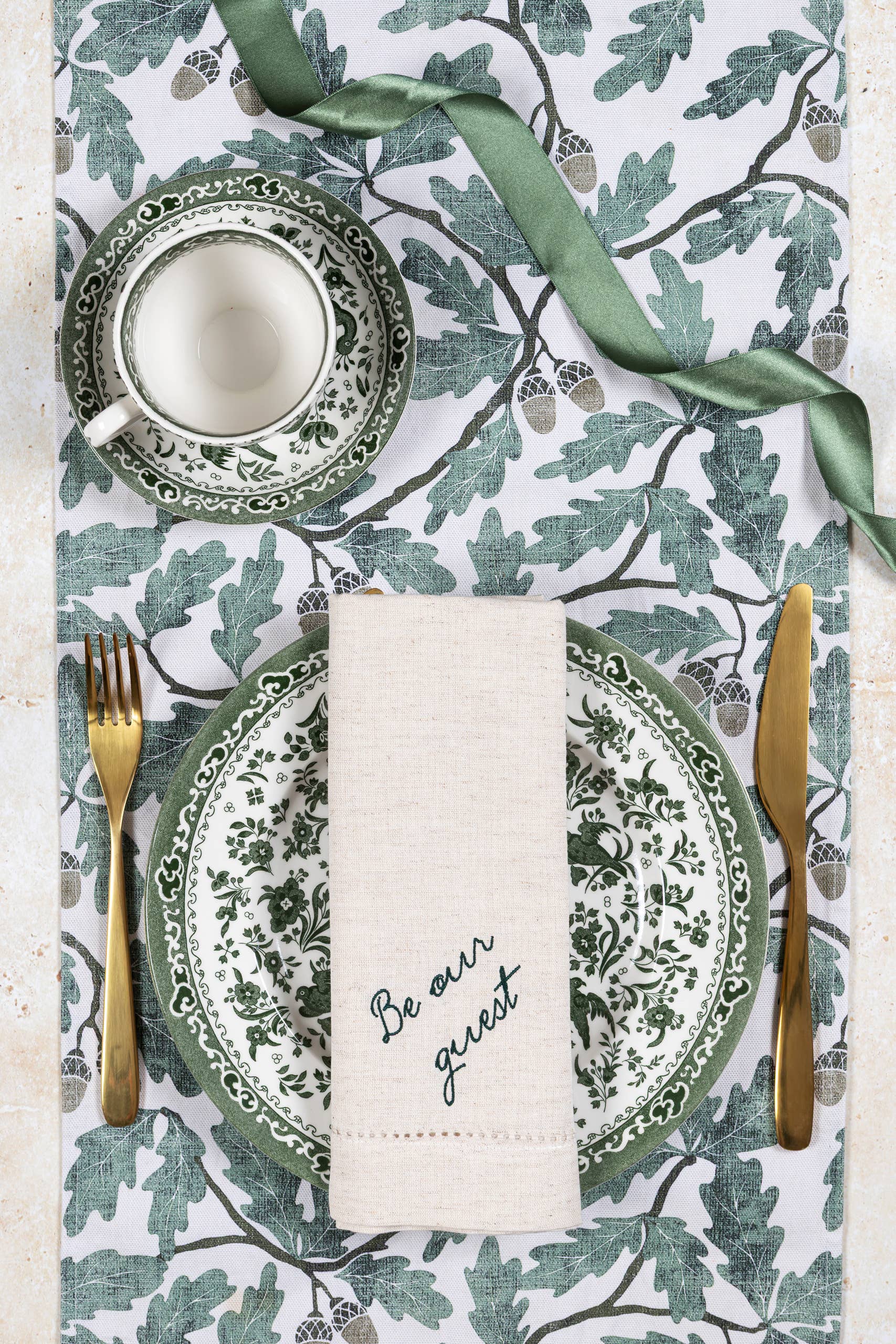 Pintail Candles | Avalon Home – wholesale Dinner & cloth napkin – Be Our Guest Linen Napkins Green | Embroidered Napkins1