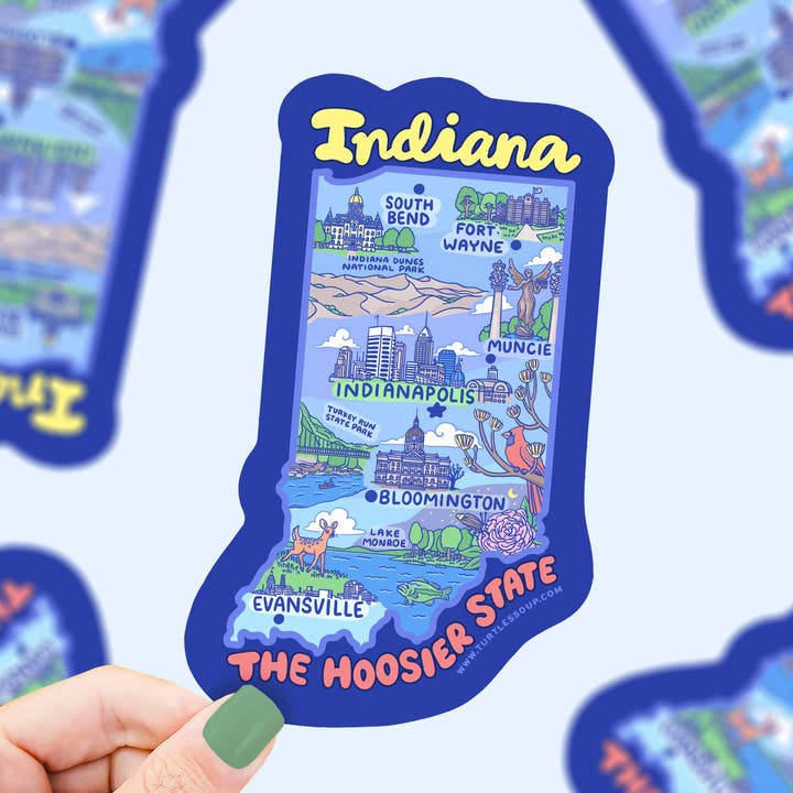 Indiana Map Art Hoosier State Car Decal Vinyl Sticker for wholesale by Turtle's Soup