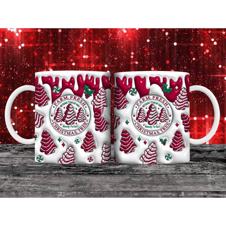 NVC Ecommerce LLC - Wholesale Coffee mug - Christmas Tree Cake Snacks Mug Wrap, Retro Xmas Gift2